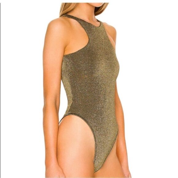 All Saints NWT Norma Bodysuit in Gold Sparkle Size 10 - Picture 6 of 16